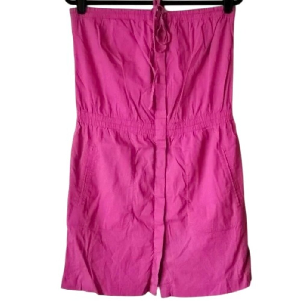 Theory Binnia Button-Front Tube Dress M Fuschia Linen Blend Sleeveless Mini